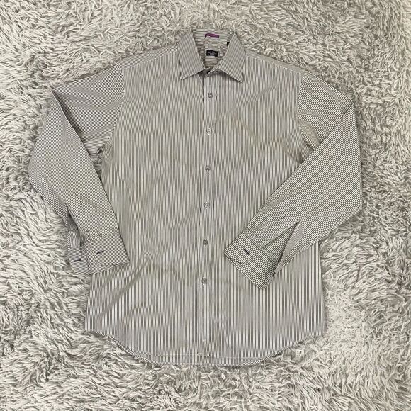 Paul‎ Smith London Brown Striped Shirt Sz 16 / 41 Made in Italy - Picture 1 of 7